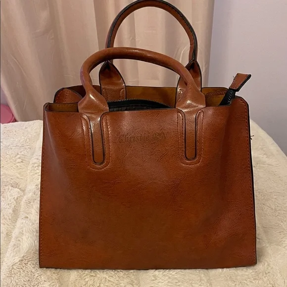 NWOT Elegant Brown Faux Leather RN Tote Bag/Purse - Picture 4 of 9